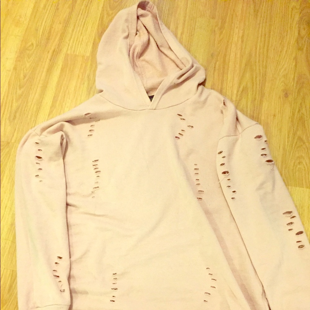Pale pink distressed hoodie medium